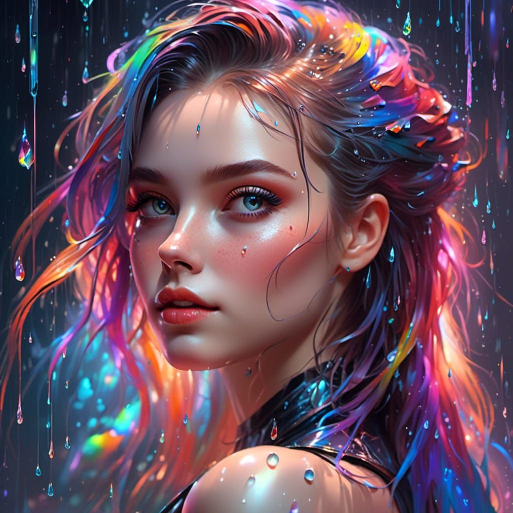 Rainbow Raindrop in Photorealistic Style
