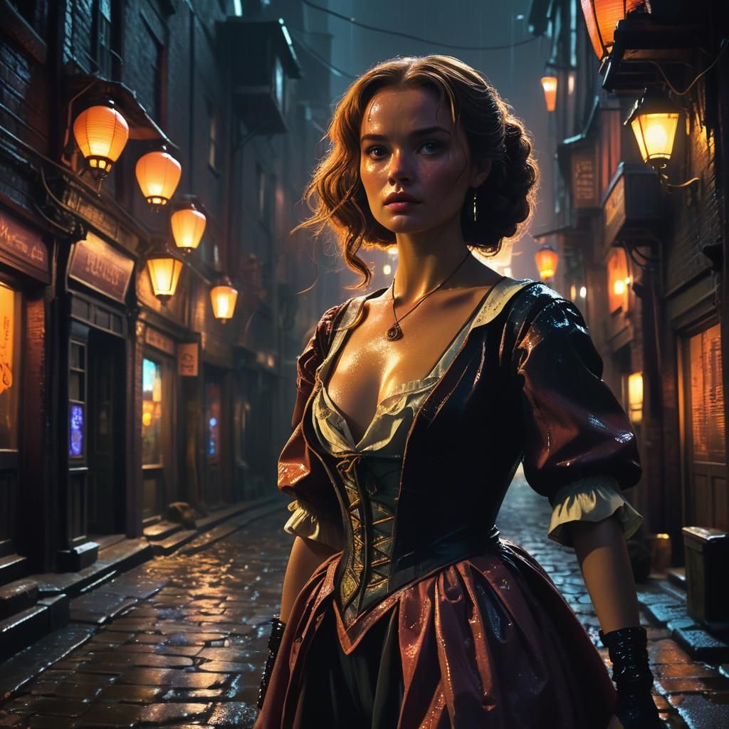 Moll Flanders in Neon Noir Alleyway