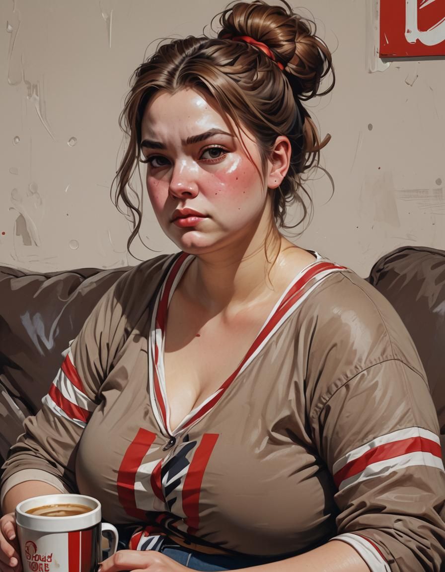 Tired Woman Portrait in Hyperdetailed Digital Art Style