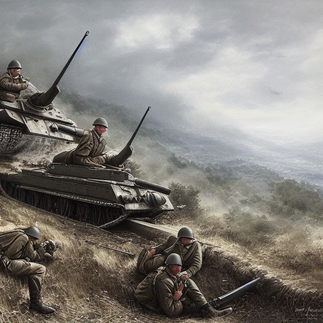 German Tank Platoon and Infantry in World War II France