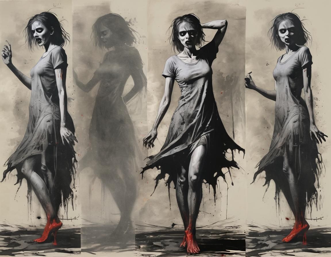 Charcoal Drawing of a Comic Zombie Danseuse