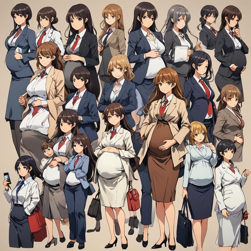 Anime Pregnant Businesswomen in Manga Style