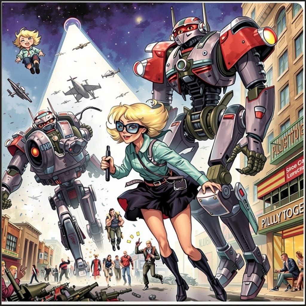 Giant Female Mecha Robot Chases Down People on Sunset Boulev...