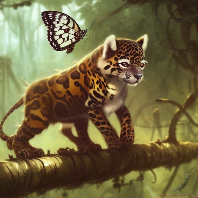 Adorable Jaguar Butterfly Hybrid in Jungle Landscape