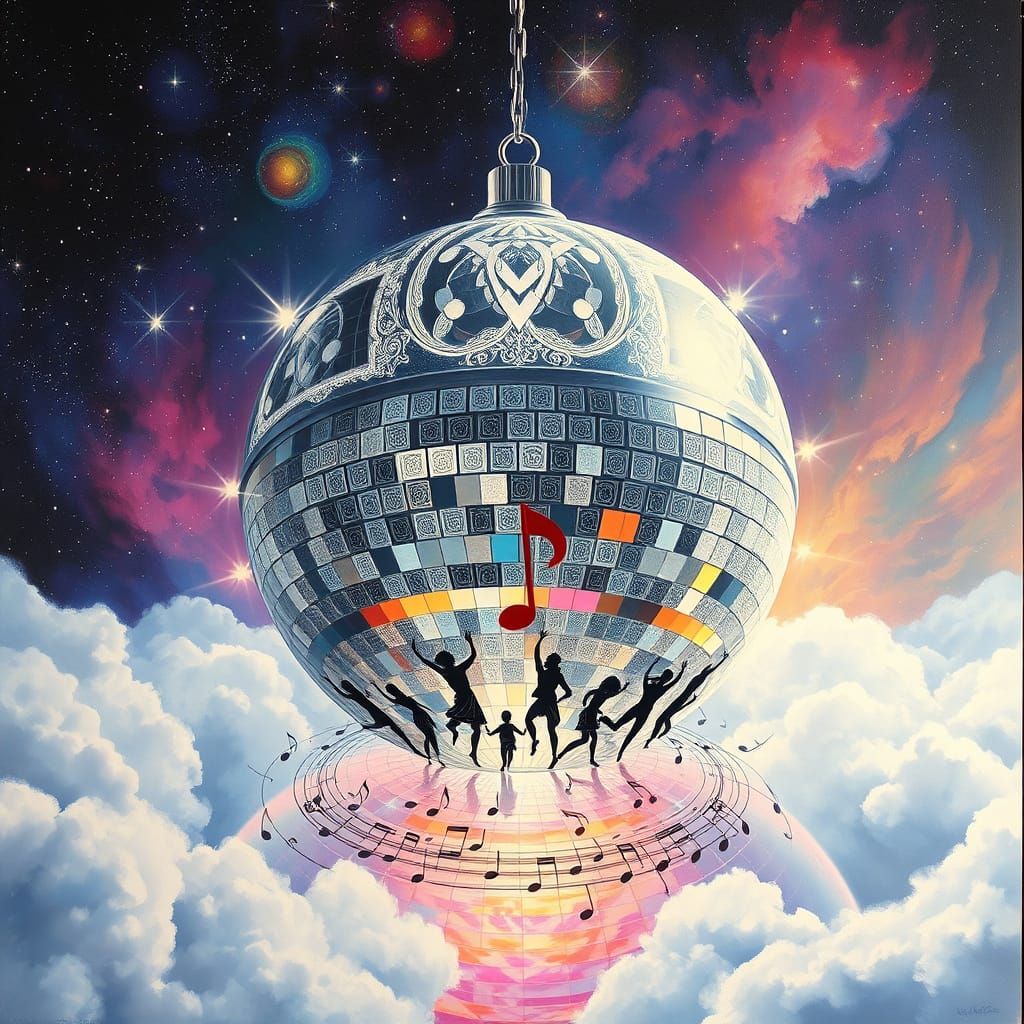 Majestic Disco Ball in a Vibrant Nebula