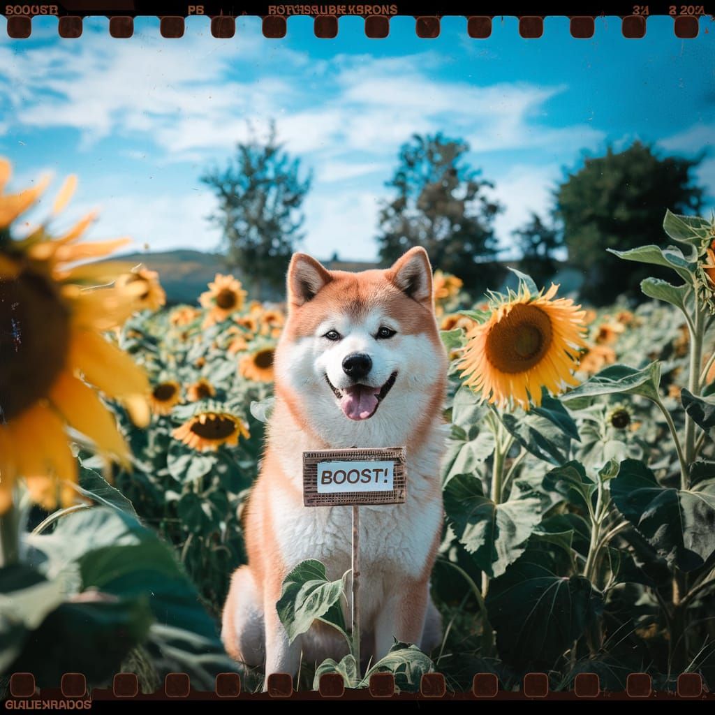 Cute Shiba Inu Holding a Boost Sign