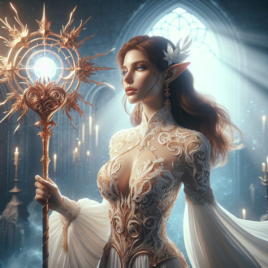 Blood Elf Priestess in Ethereal Fantasy World