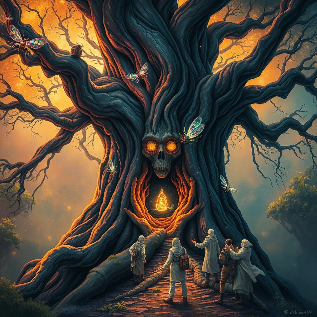 Ancient Oracle in a Sacred Forest, in Vibrant Street Art Sty...