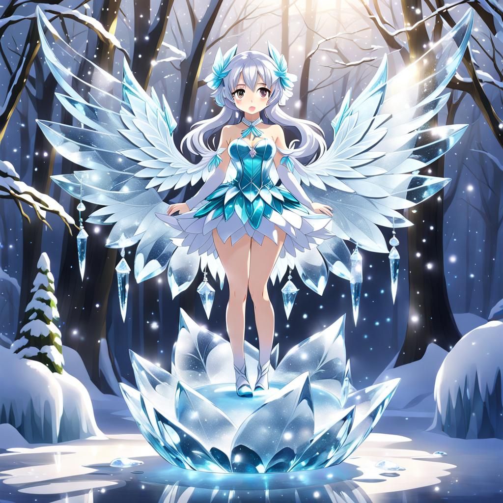 Ice Ballerina Sculpture with Wings in Anime Style