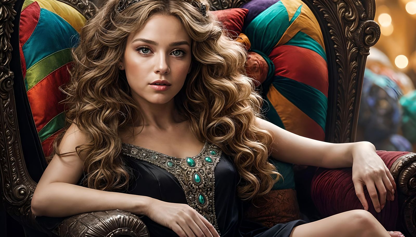 Spoiled Princess in Lavish Medieval Room