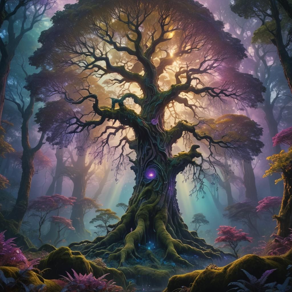 Mystical Tree in Lush Forest: Digital Matte Painting