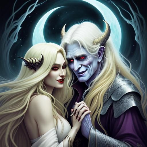 Sensual Demons with Happy Old Man: Fantasy Art