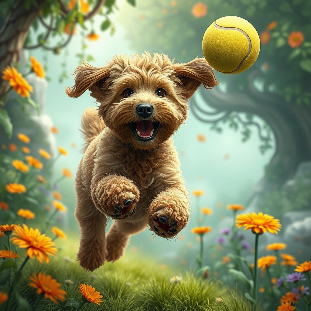 Dog's Joyful Leap: A Whimsical Digital Painting