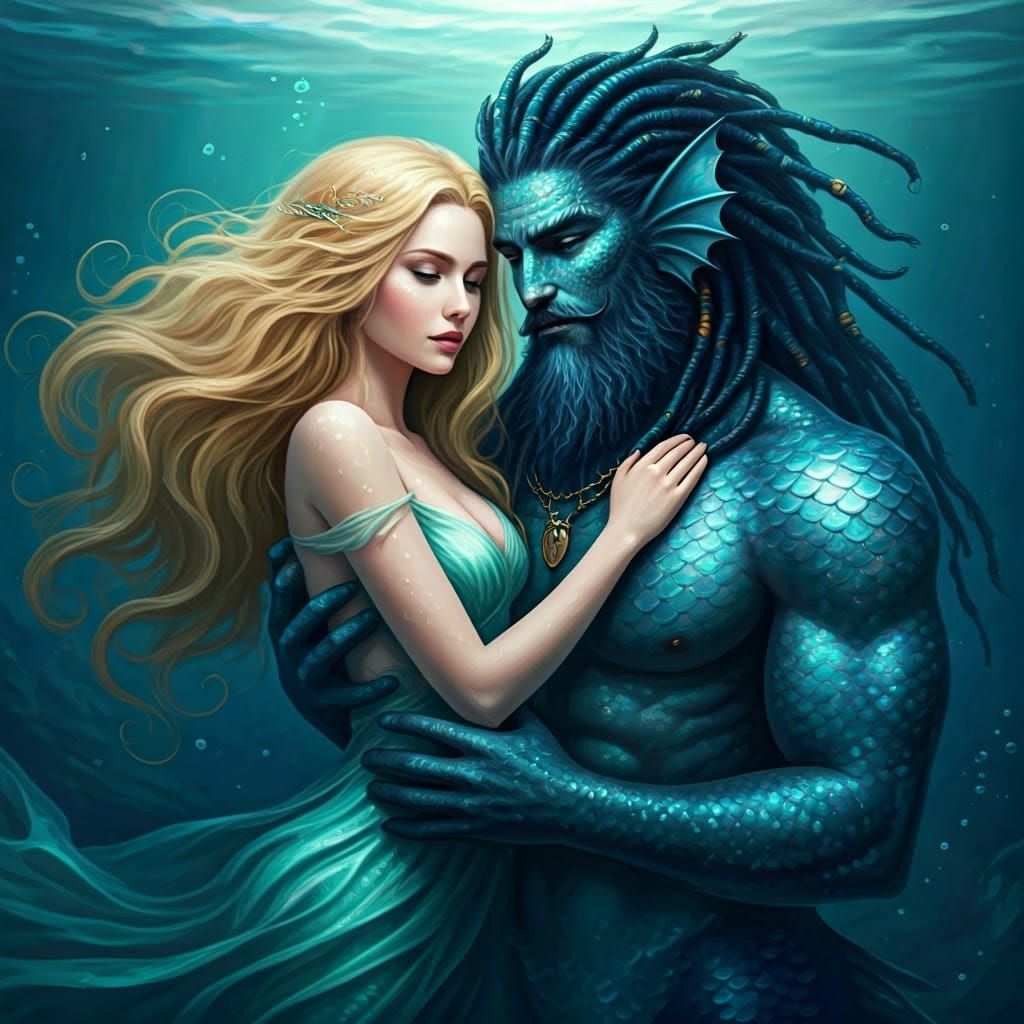 Ethereal Sea Goddess and King in Dreamy Underwater Realm