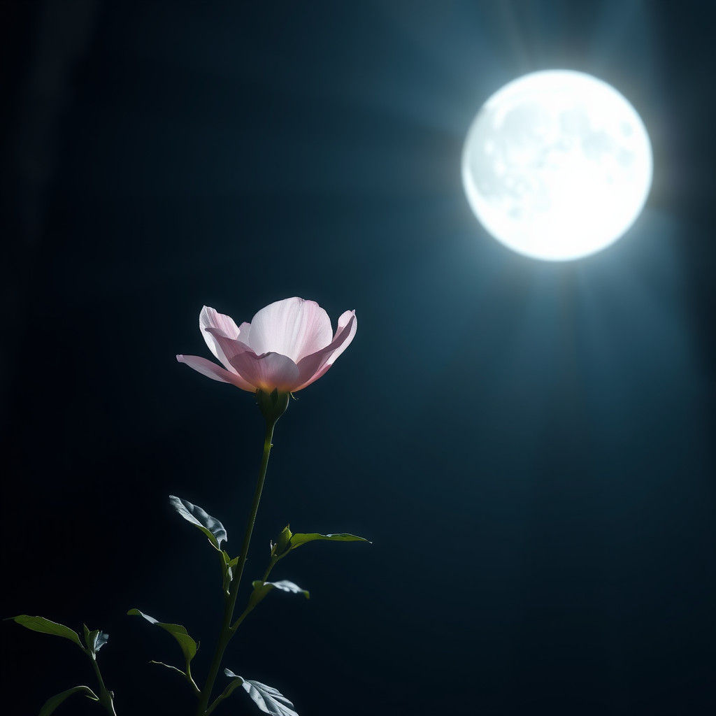 White Rose Blooms Under Moonlight in Ethereal Fantasy Realm
