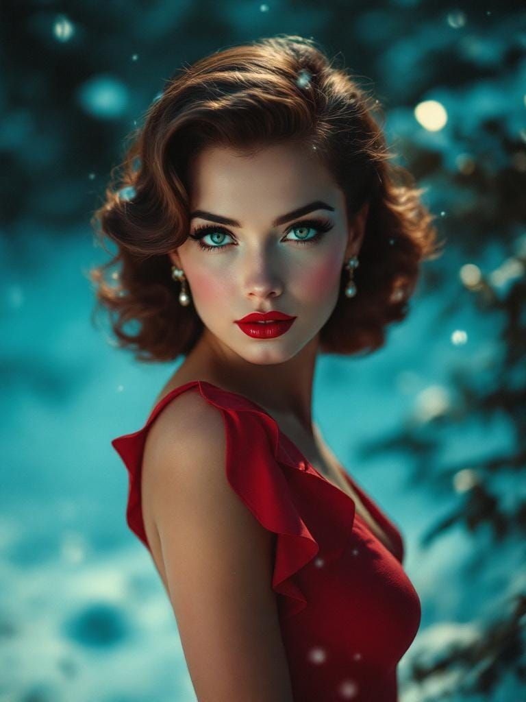 1950s Pin-Up in Red Dress with Cooling Filter