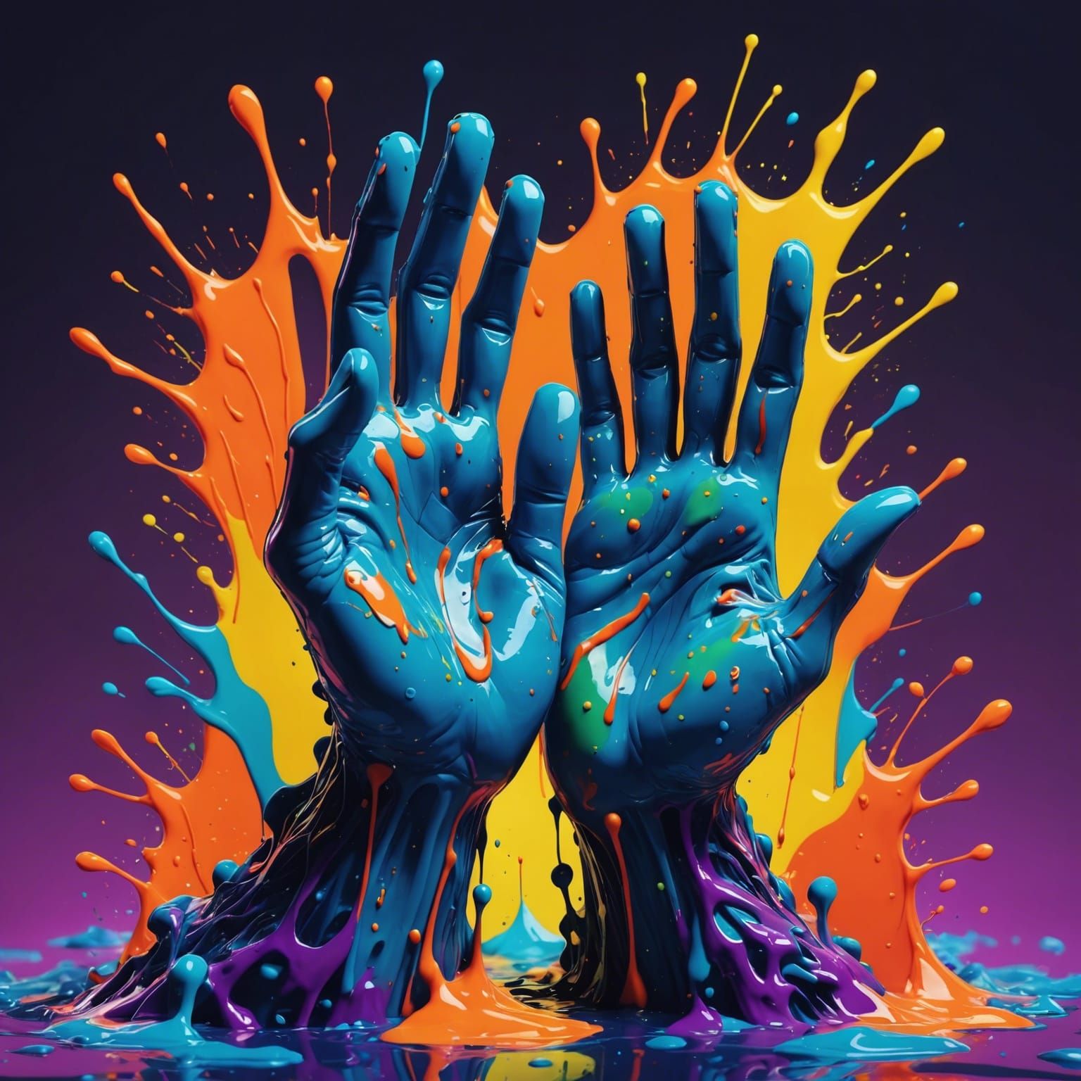 Colorful Liquid Hands High Five in Splash Art Style