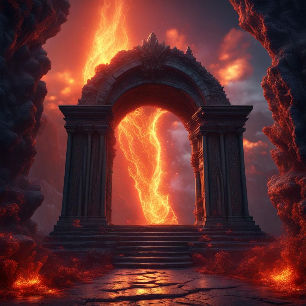 Erupting Fire Energy Archway in Detailed Matte Painting