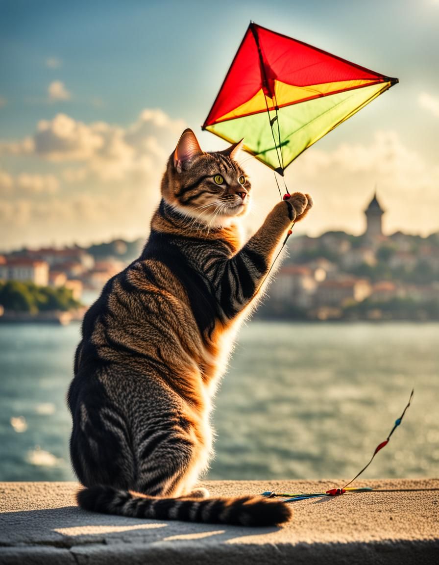 Cat Flying Kite on Bosphorus: Professional Photography
