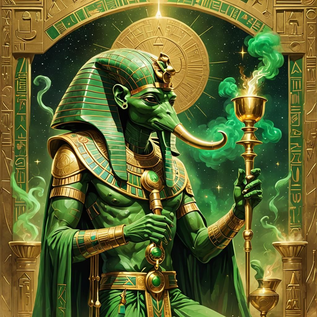 Thoth: Cosmic Egyptian God in Surreal Fusion