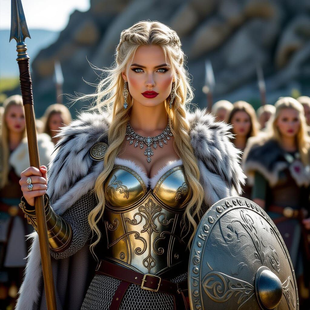 Goddess Viking Warrior with Spear and Shield