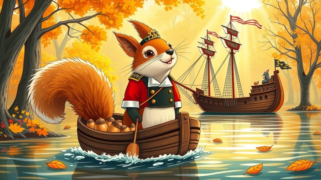Whimsical Woodland Naval Scene in Autumn Colors