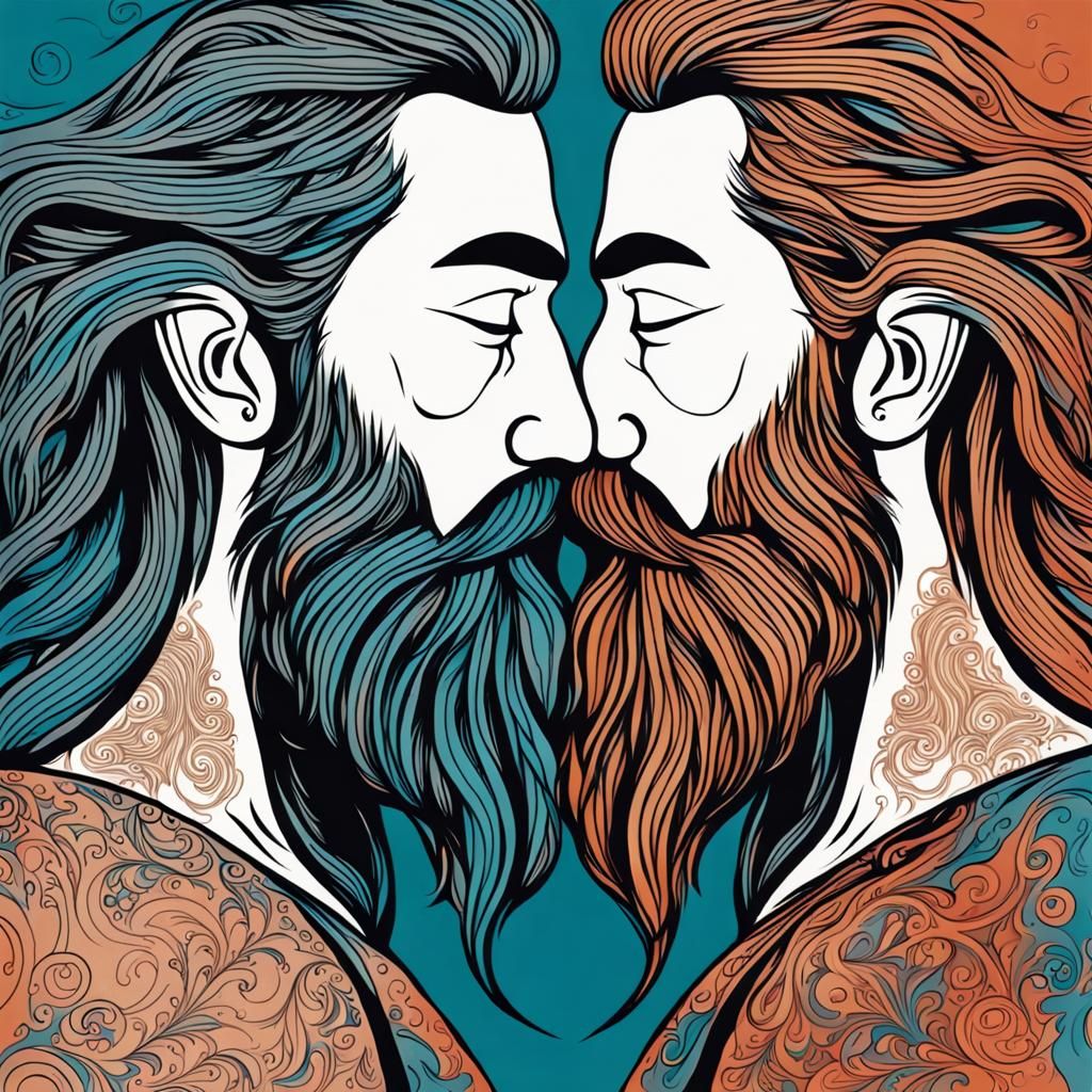 Tattoo Art: Kissing Bearded Men in Abstract Style