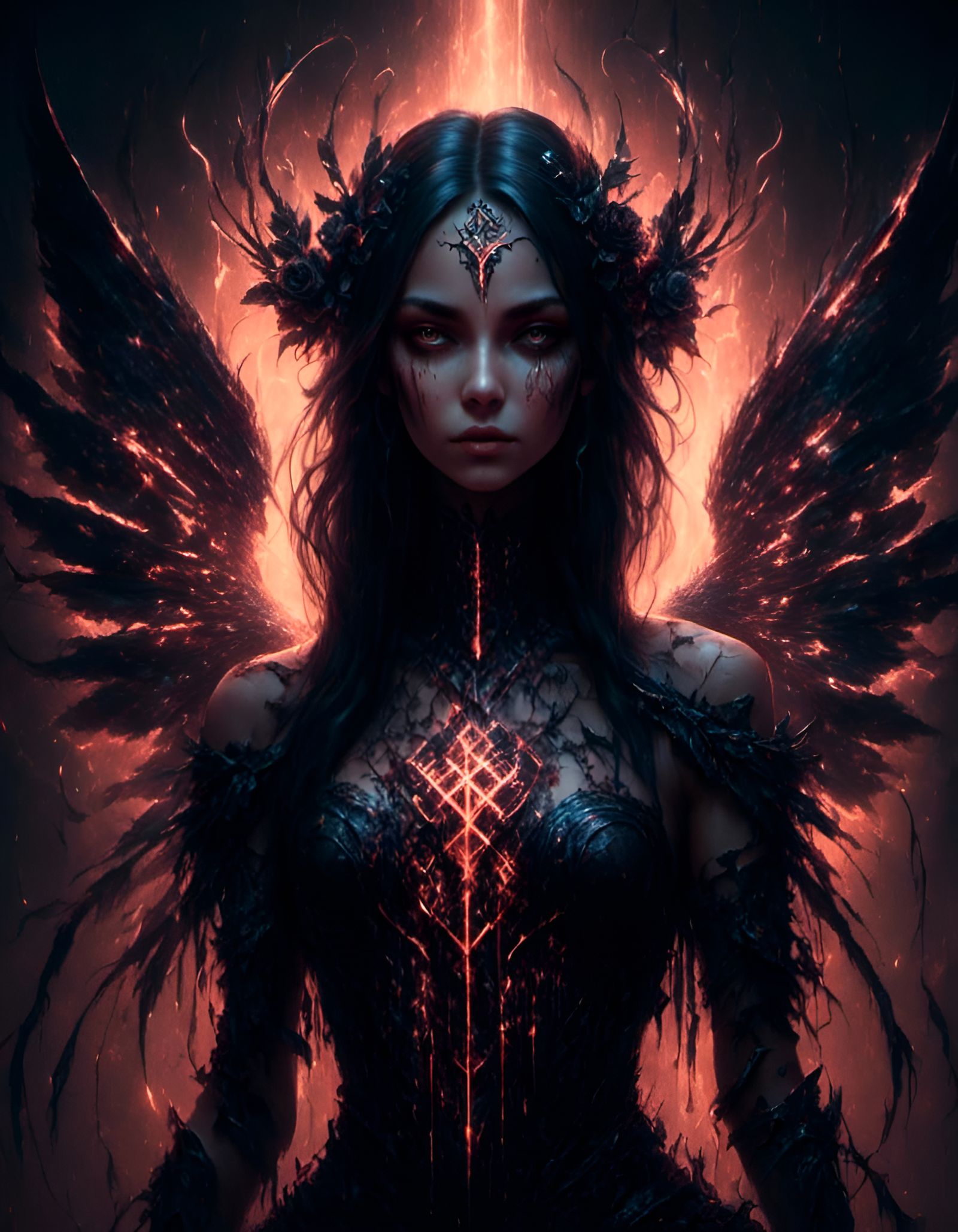 Deathcore Fairy Portrait with Glowing Runes