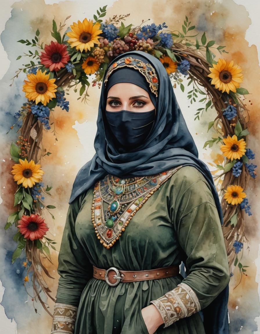 Neolithic Woman Portrait in Watercolor and Oil