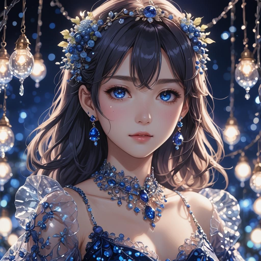 Woman in Blueberry Dress: Anime-Inspired Portrait