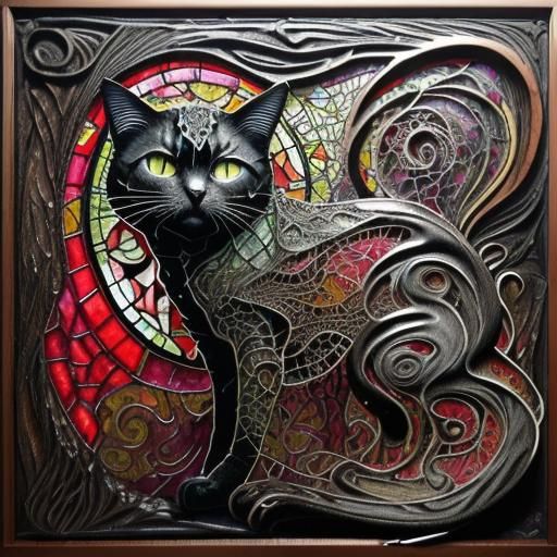 Monochromatic Cat Portrait in Mixed Media Style