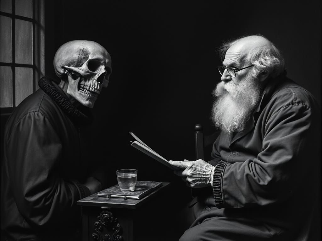 Father Time and Death Plan Their Week in Chiaroscuro