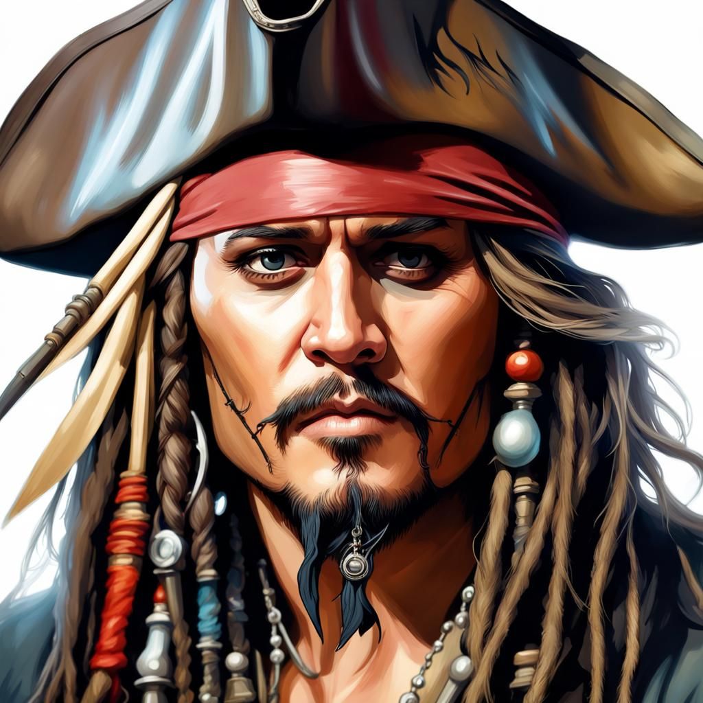 Hyperrealistic Portrait of Jack Sparrow as Digital Art