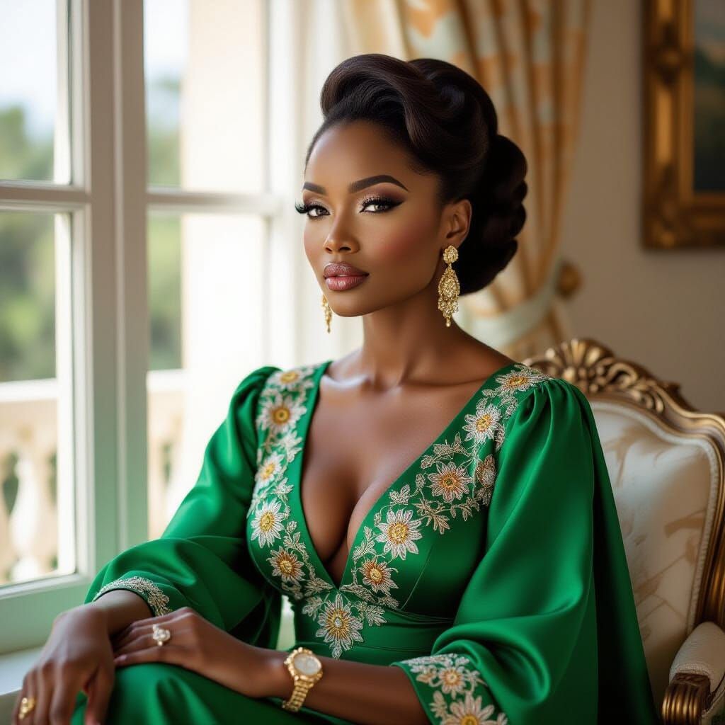 Elegant Nigerian Billionaire in Green Dress