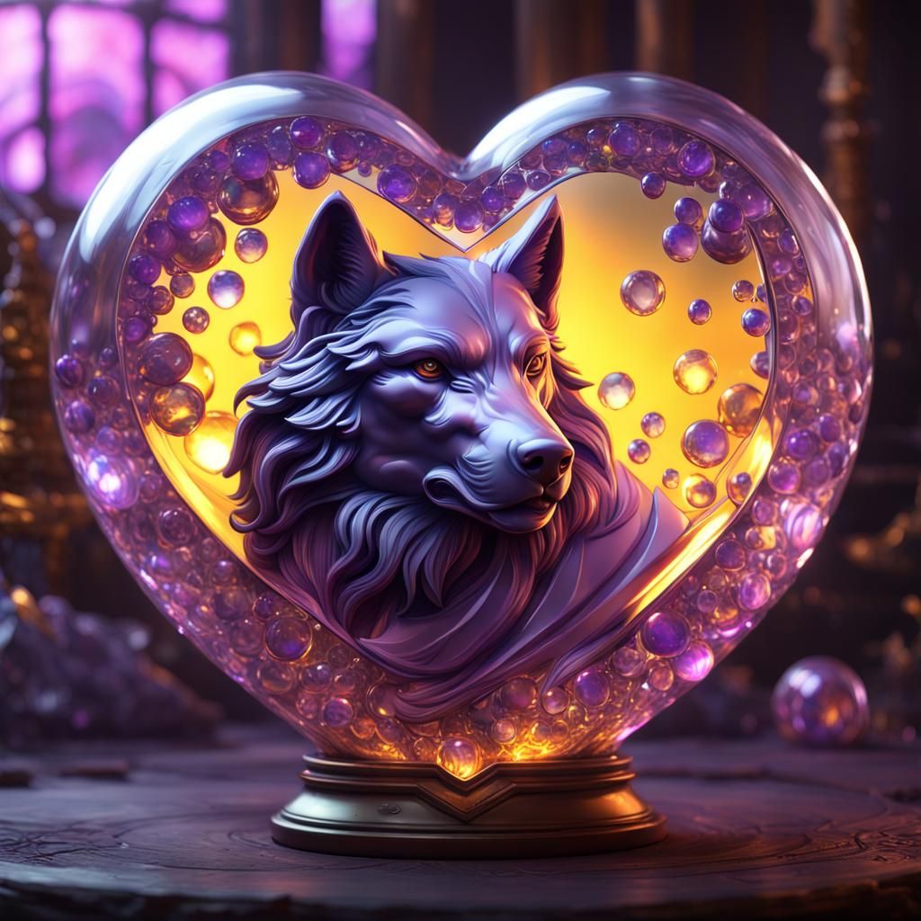 Wolves and Crystal Orbs in Glass Heart: Dark Fantasy Art