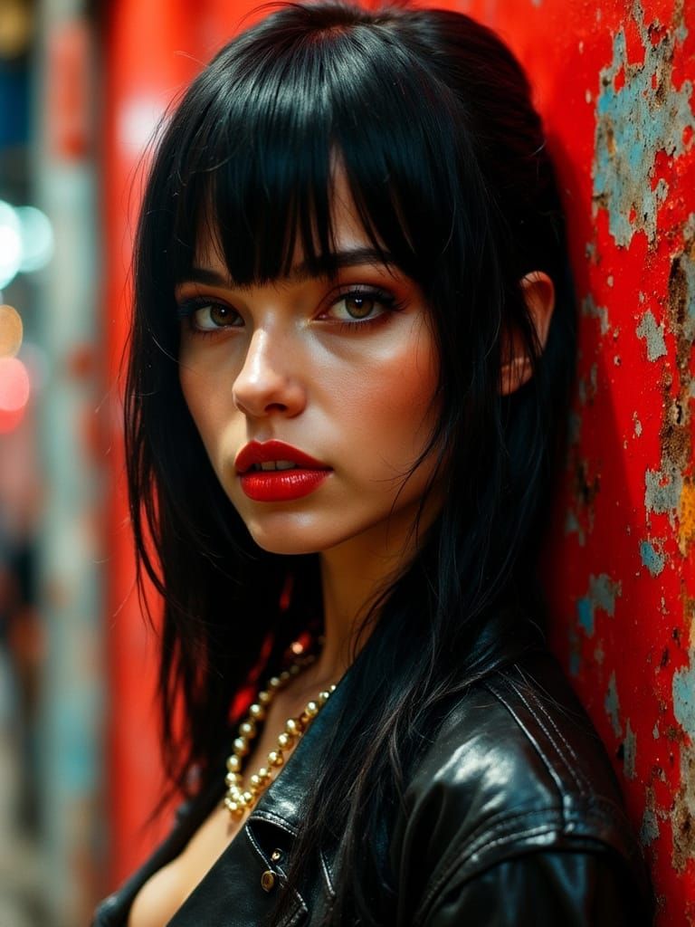 Cyberpunk Woman with Hazel Eyes in Neon Cityscape