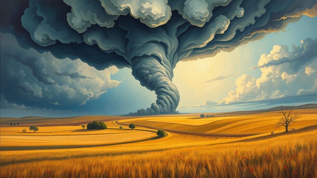 Tornado over the Kansas Plains in Regionalist Style
