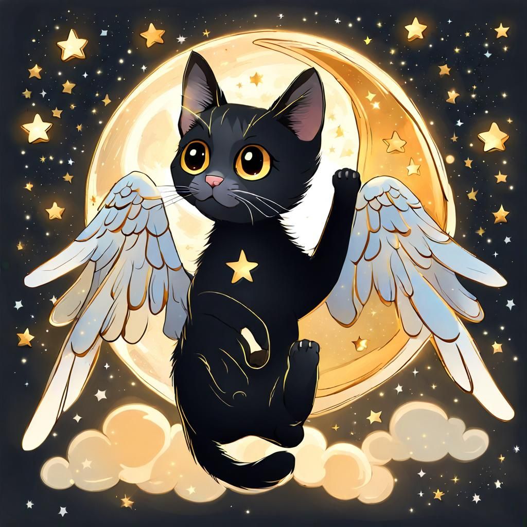 Tortoiseshell Cat Angel in Ethereal Space