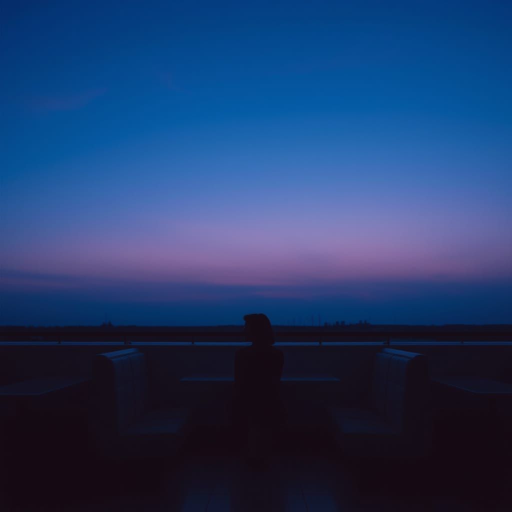 Woman in Modernist Diner at Dusk