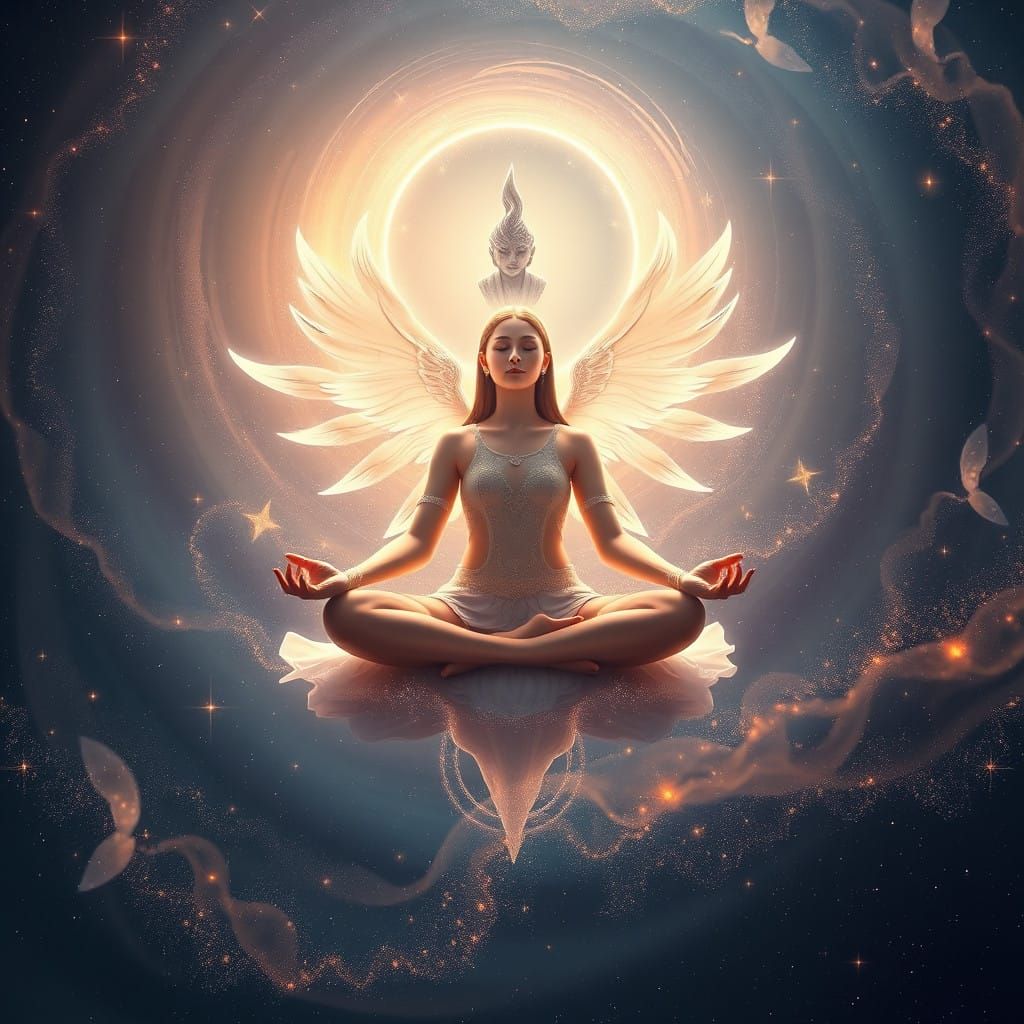 Cosmic Mystic Surrounded by Celestial Beings