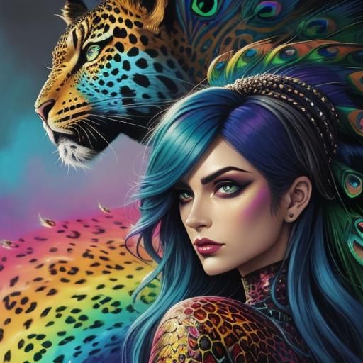 Rainbow Dragon Woman: Comic Book Art Portrait