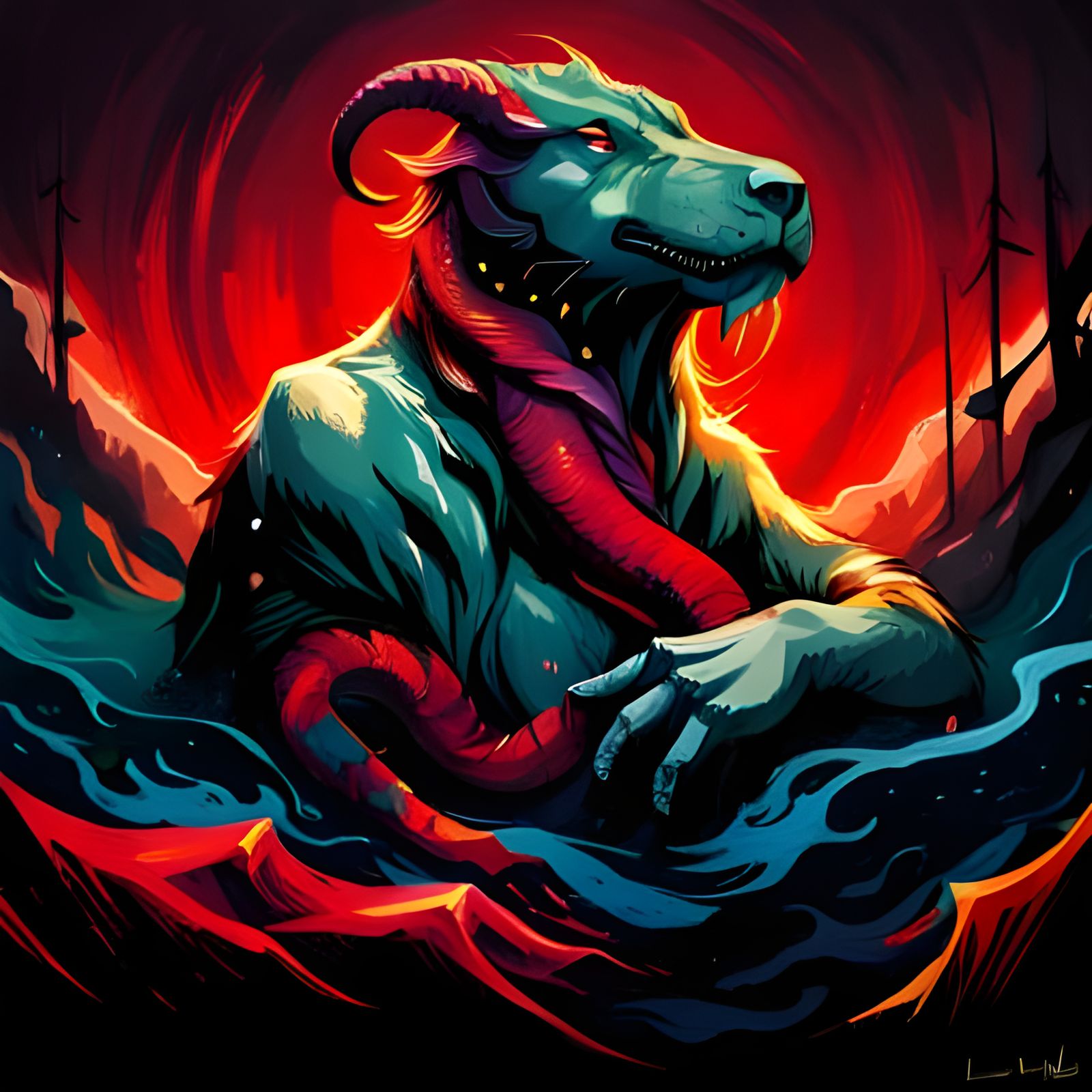 World Serpent Strangling Earth: Polychromatic Oil Gouache