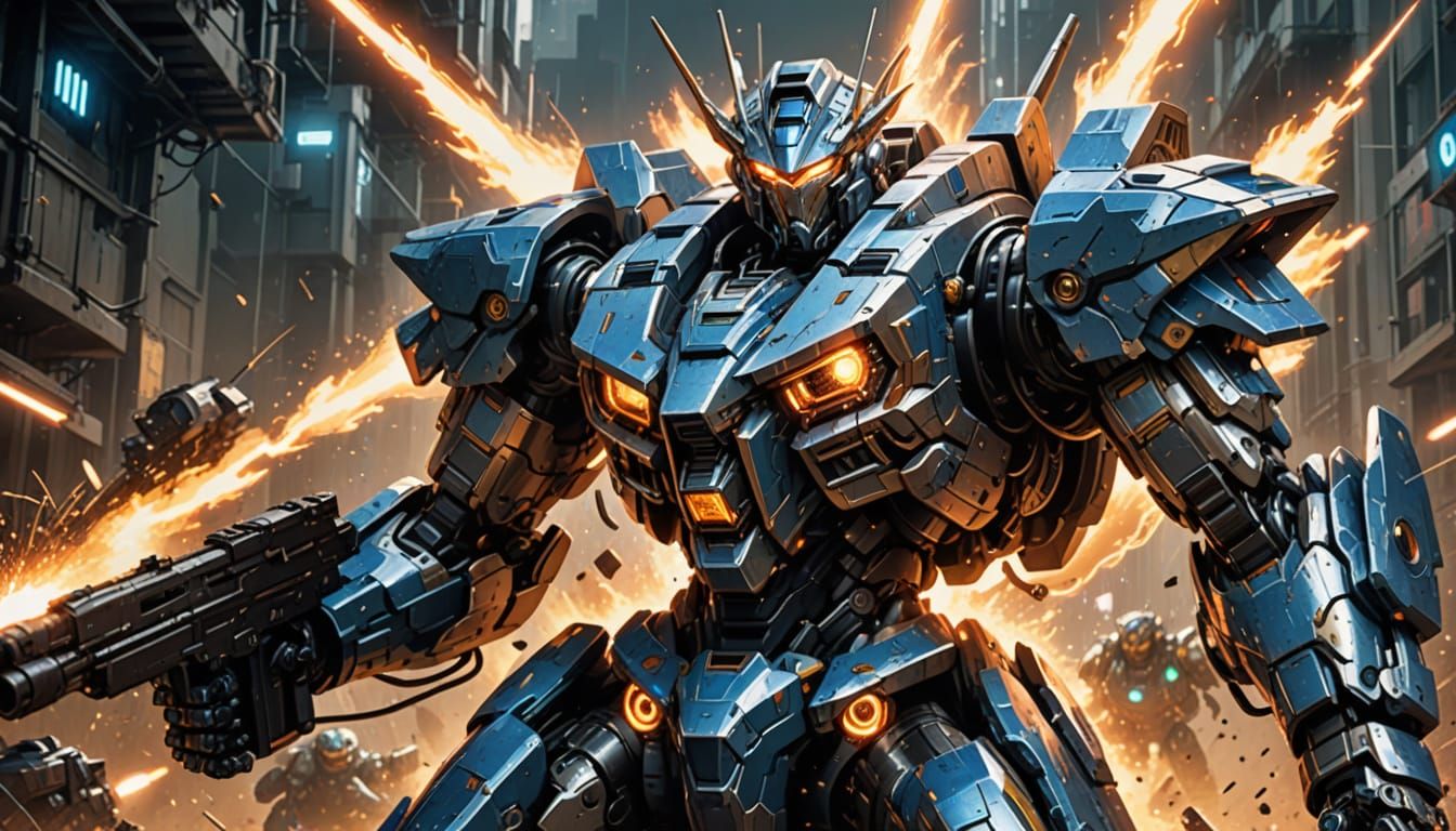 Epic Mecha Battle in Anime Style