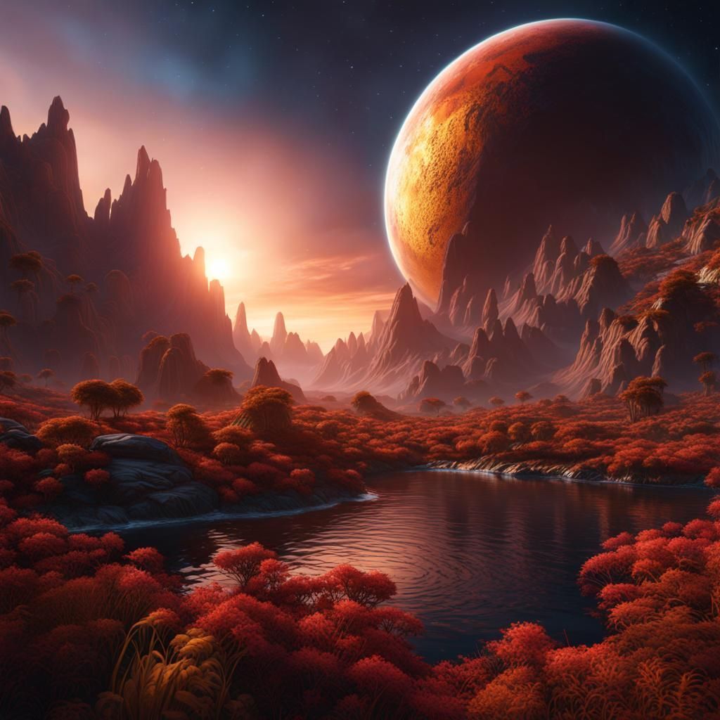 Celestial Bodies in Detailed Matte Painting Style