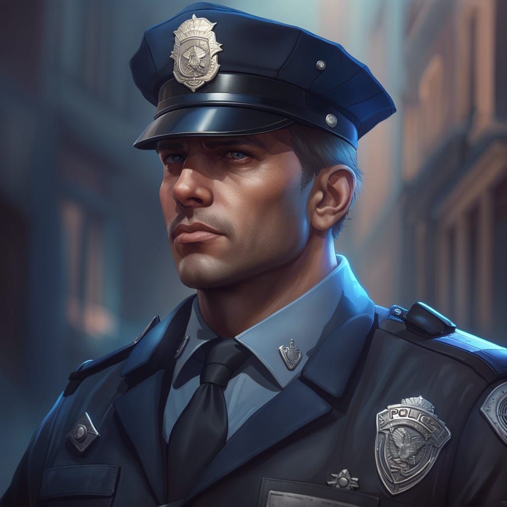 Hyperdetailed Portrait of a Police Officer in Art Nouveau St...