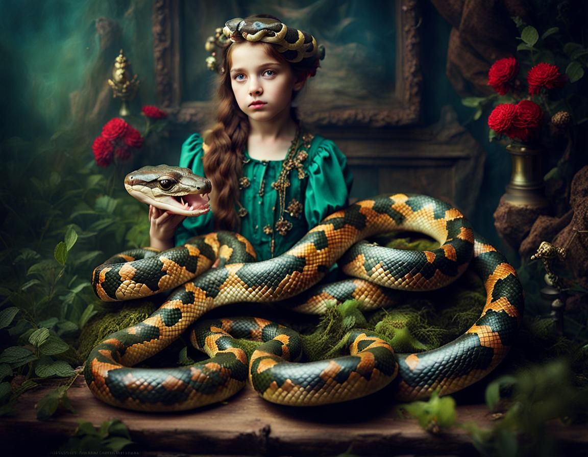 Magical Girl with Multi-Headed Snake, Fairytale Photo
