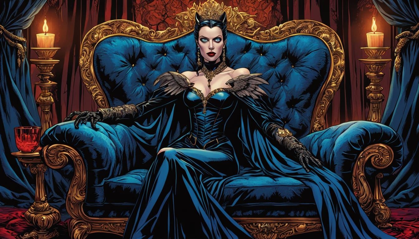 Vampire Queen with Panther in Comic Book Style