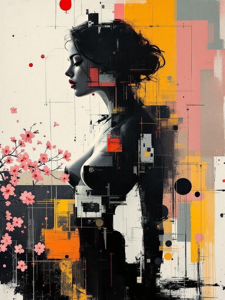 Abstract Fusion: Geometric Pin-Up in Retro Garden