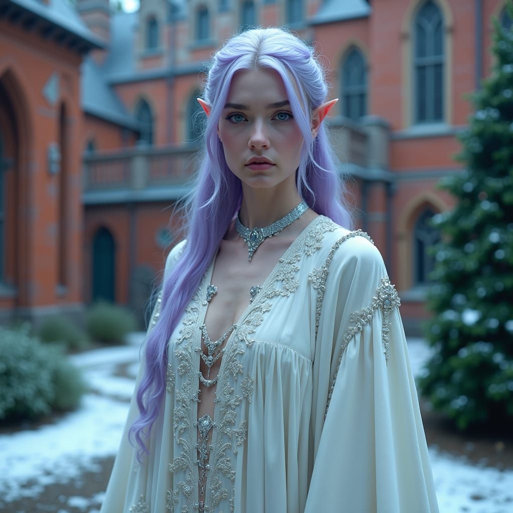 High Elf Wizarding Student with Silver Eyes