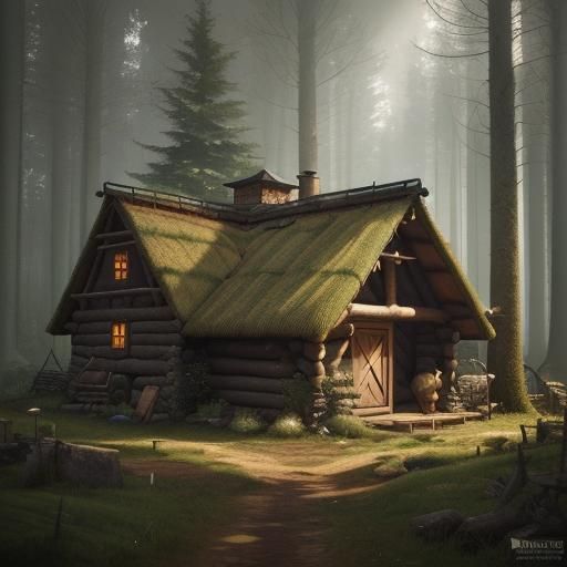 Medieval Farm Hovel in Coniferous Forest